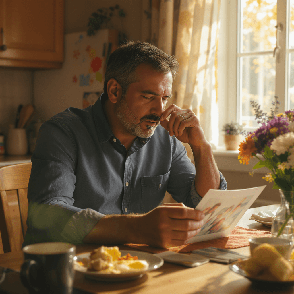 Father analysing his investments